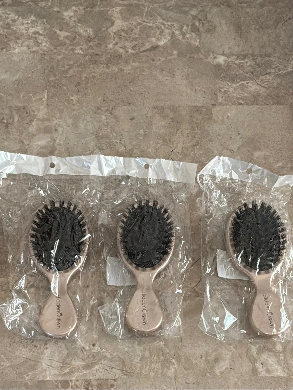 Set of Three Purse Size Hair Brushes - Pink and Black